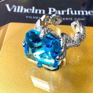 Aquamarine Crystal Cushion Cut Open Ring
